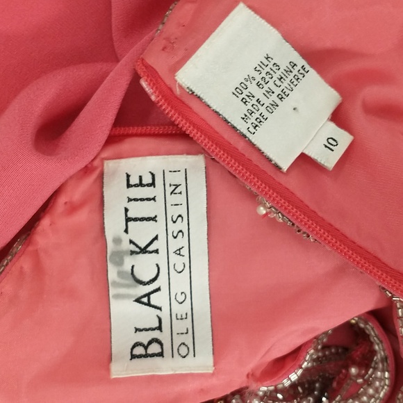 Pink Silk Designer Dress Beaded Bodice Evening Wear NWT Filenes Oleg Cassini - Picture 8 of 12